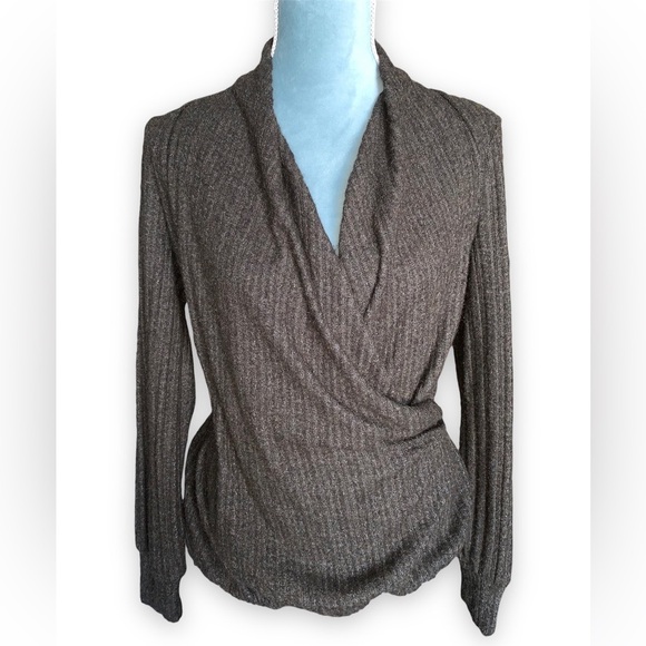 MAEVE Anthropologie Rafaela Hacci Surplice Top Brown Size Small - Picture 3 of 9